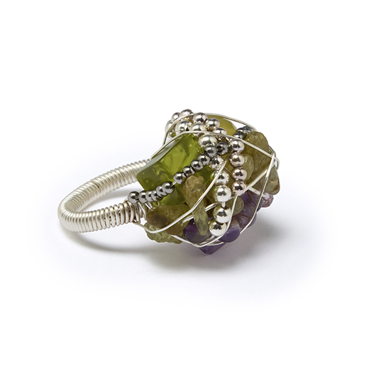 Green cluster silver ring by Black & Sigi