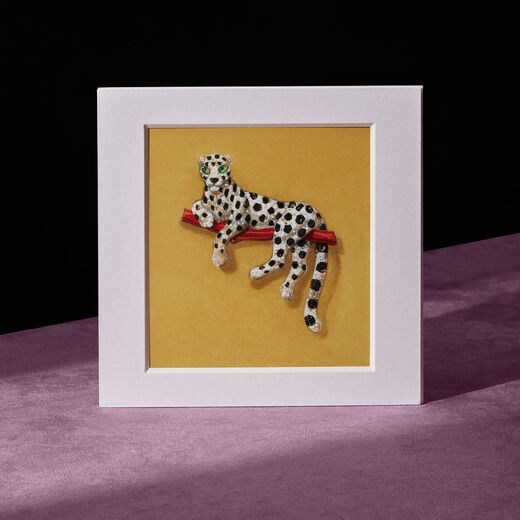 Design for a panther on a branch brooch – 8 x 8 mounted print